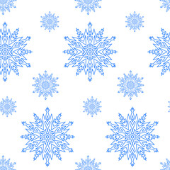 Snowflake seamless pattern, christmas background white blue endless pattern with snowflake