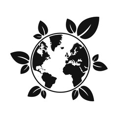 Eco friendly flat icon with leaves and globe