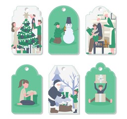 Christmas tags set. New Year's greetings. Vector illustration.