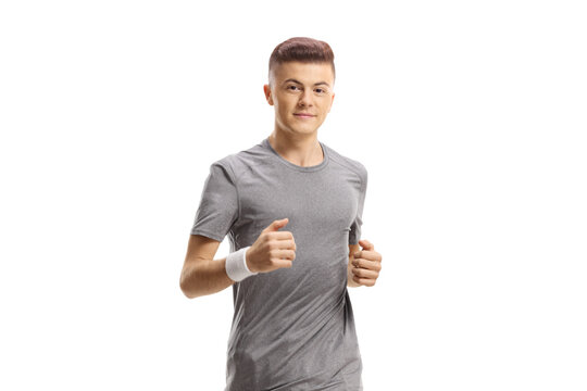 Guy jogging towards the camera
