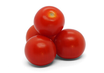 red juicy ripe cherry tomatoes isolated on white background