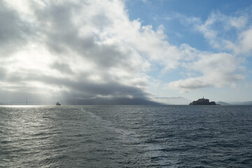 Storm rolling in on Alcatraz in San Francisco Bay, San Francisco, California