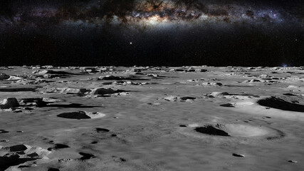 Moon surface, lunar landscape Milky Way above  the horizon