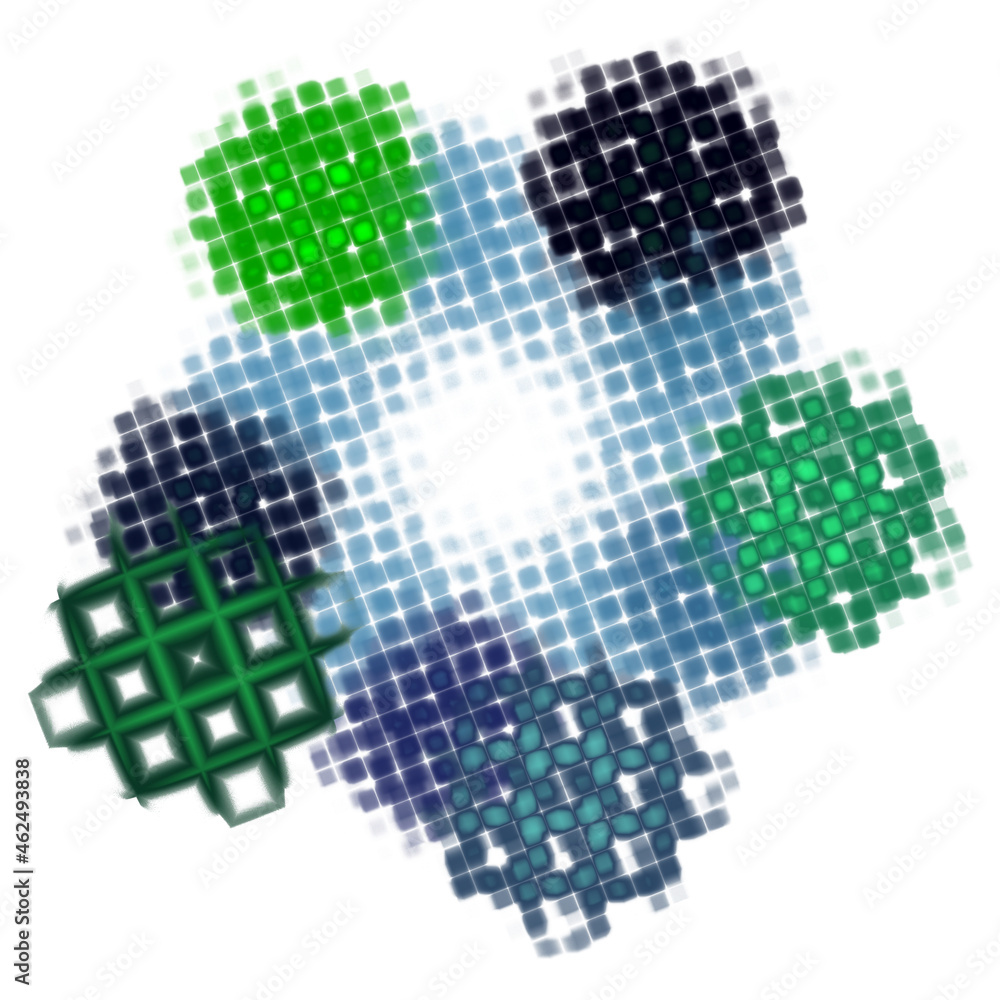Aufkleber circular grids of square cells are located along the edge of a large grid on a white background. gra