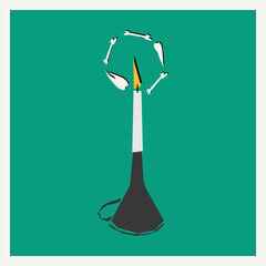 Candle on green background. Halloween concept.