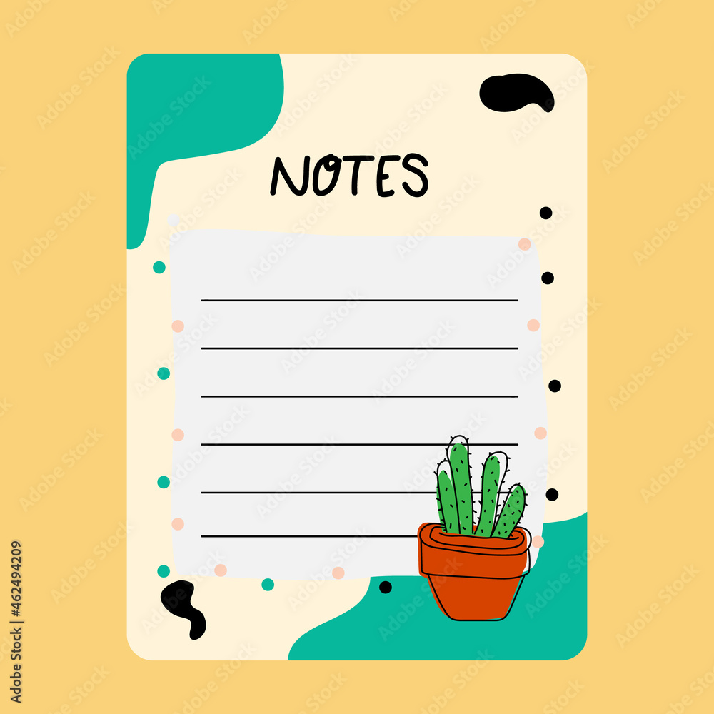 Poster notes paper empty with cactus decoration design