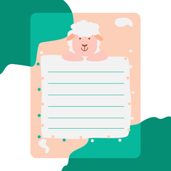 Blank notes paper with cute cartoon sheep design