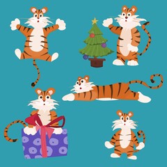 Obraz na płótnie Canvas simple characters cartoon tigers compilation. new