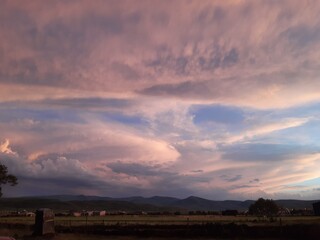 sunset in the village colourful cloud, air