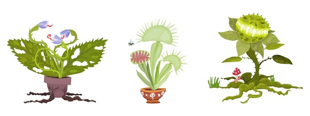 set of plants for the holiday of halloween monster