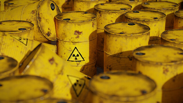 many barrels with radioactive waste