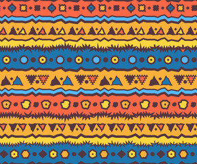 Ethnic Hand Drawn Tribal Seamless Pattern. Colorful Vector Illustration.