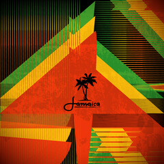 Rasta Banner with Jamaica Palms Black Logo. Green, Yellow, Red Colors of Rastafarian Flag Background. Vector Illustration. - obrazy, fototapety, plakaty