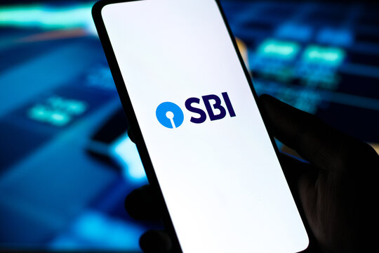 West Bangal, India - October 09, 2021 : State Bank of India logo on phone screen stock image.