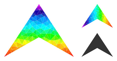 lowpoly arrowhead up icon with rainbow colorful. Spectral colorful polygonal arrowhead up vector is constructed with random vibrant triangles.