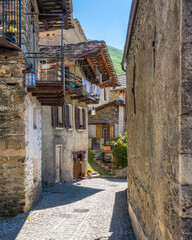 Fototapeta na wymiar The picturesque village of Chianale on a sunny summer morning, in the Varaita Valley, Piedmont, northern Italy.