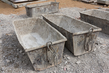 Empty construction tanks for cement. Cement mortar for brickwork