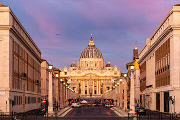 Idyllic Morning view of St. Peter's Basilica from the Via Della Conciliazione in Rome, Italy