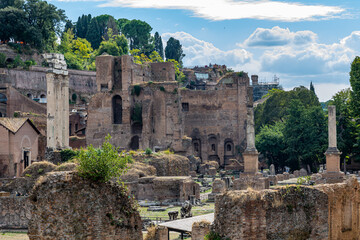 Fototapeta na wymiar Ruins of the ancient Forum Romanum in the Center of Rome, Italy