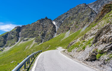 Scenic sight near the mountain pass Colle dell'Agnello, Piedmont, between Italy and France.