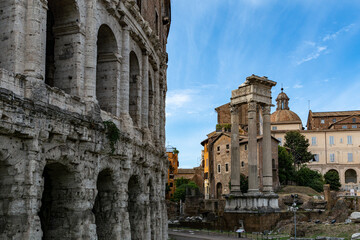 Fototapeta premium Ruins of the ancient Roman theater of Marcellus and the temple of Apollo Sosianus in Rome