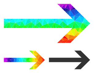 Low-poly arrow right icon with spectral vibrant. Spectral colored polygonal arrow right vector is designed with scattered vibrant triangles.