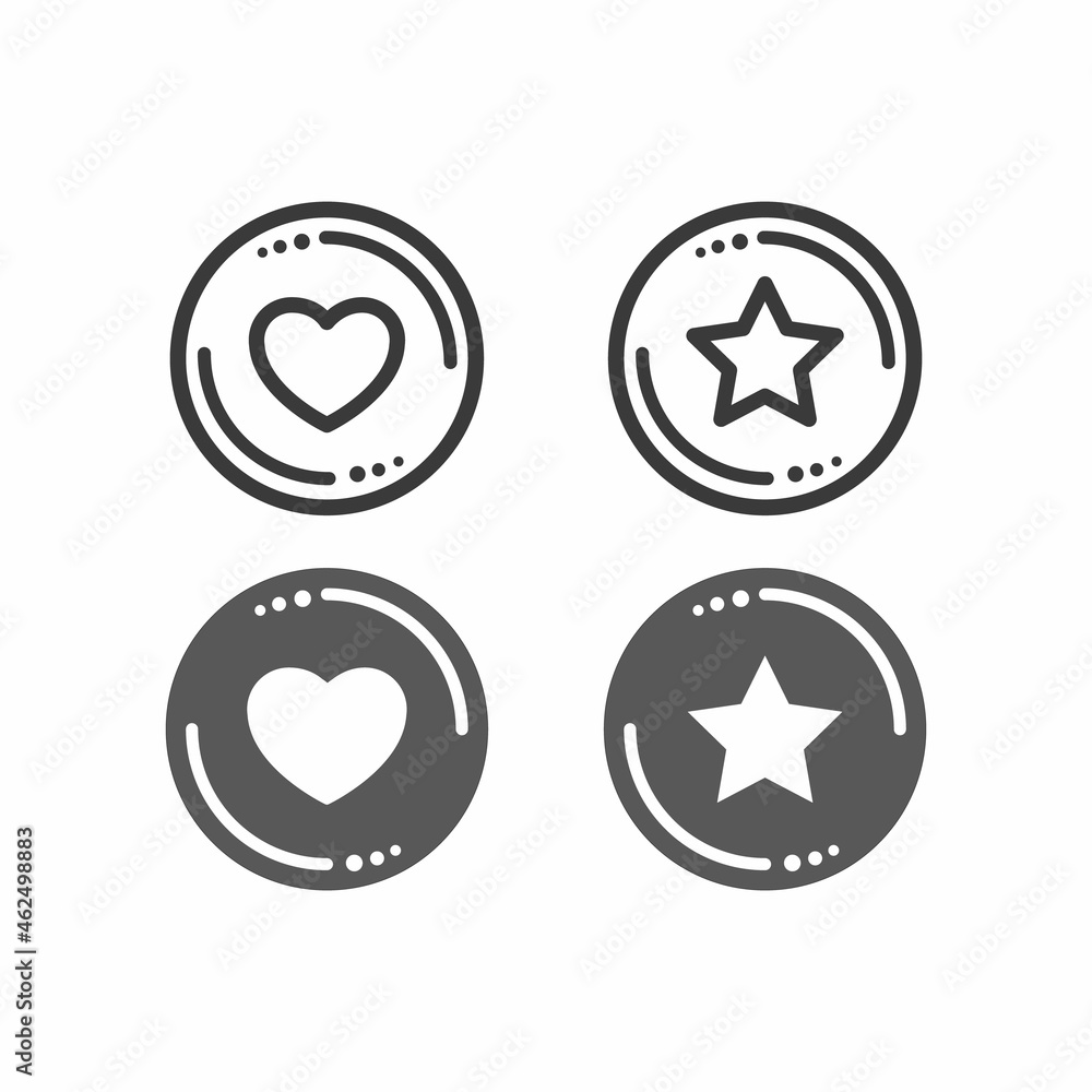 Poster heart and star in circle, button with web icon. symbols for a good rating and a favorite purchase.
