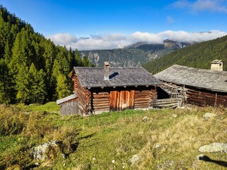 old farmer's head on the alp meadow above monstein davos.
beautiful hiking landscape in switzerland. autumn time