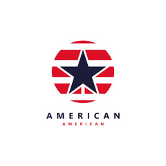 Star Logo. American Flag Inside Circle House Home Mortgage Logo Vector Icon.