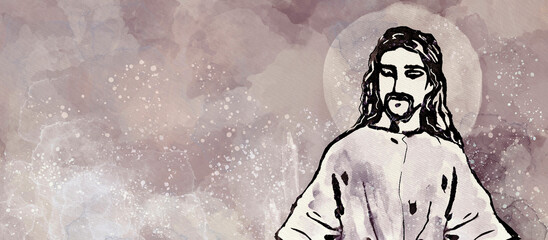 Jesus. Christian watercolor background