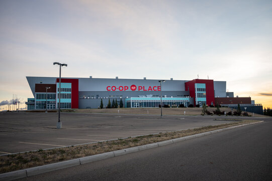 Medicine Hat, Alberta - October 11, 2021:  Co-Op Place hockey arena in Medicine Hat. Home of the Medicine Hat Tigers.