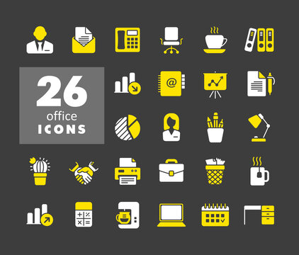 Office vector icons set isolated on the white
