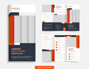 Modern corporate trifold brochure design template, orange creative shapes premium vector