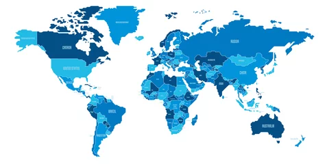  Vereenvoudigde schematische kaart van de wereld. Politieke kaart van landen met algemene grenzen. Eenvoudige platte vectorillustratie © pyty