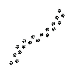 Paw vector foot trail print of cat. Dog, puppy silhouette animal diagonal tracks for t-shirts, backgrounds, patterns, websites, showcases design, greeting cards, child prints