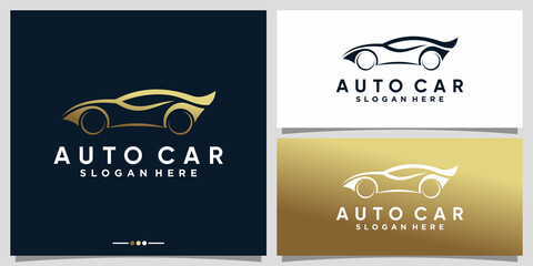 Auto sport car logo design with golden gradient style color Premium Vector