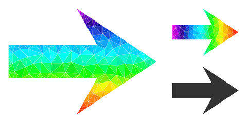 lowpoly arrow right icon with spectrum vibrant. Spectrum colored polygonal arrow right vector is constructed with random colored triangles.