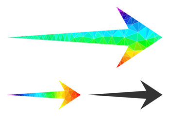 lowpoly arrow right icon with spectral colored. Spectral vibrant polygonal arrow right vector filled of scattered colorful triangles. Flat geometric lowpoly illustration based on arrow right icon.
