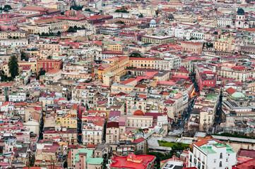 City of Naples downtown, view the castle at the top of the hill