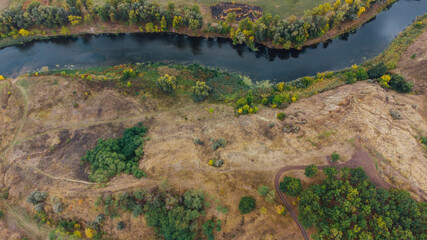 Aerial landscape - wild river in autumn