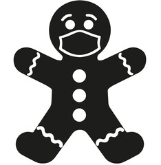 Gingerbread man with facemask. Christmas vector silhouette