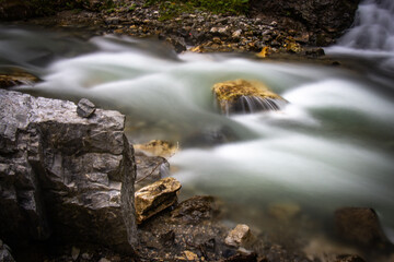 Fototapeta premium water flowing in the forest, long exposure, austrian alps, salzburg, river, austria