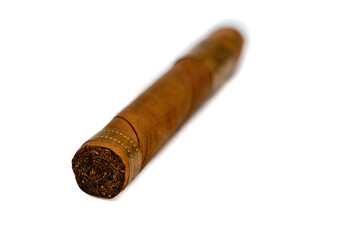 Single cigar. Handcrafted Brown cigar made with real tobacco leaves. Smoking causes addiction and cancer. Nicotine Damage your health.