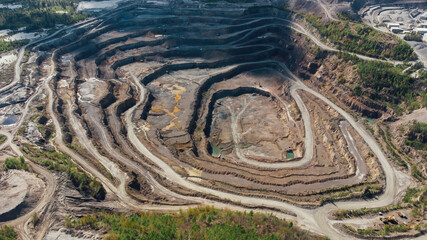 Aerial view of opencast quarry of non-metallic minerals - view from above.