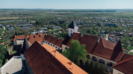 Fototapeta na wymiar Aerial View To Palanok Castle In The City Of Mukachevo, Ukraine