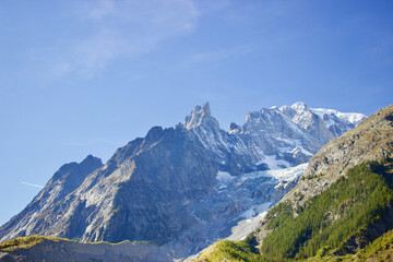 Fototapeta na wymiar Mont Blanc - View from the Italian side of the Mont Blanc tunnel