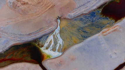 Aerial view of opencast mining quarry. Industrial place view from above. pollution of ecology