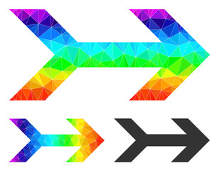 lowpoly arrow right icon with rainbow colored. Spectral colored polygonal arrow right vector constructed with scattered colored triangles.