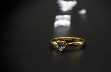 gold ring on a black background
