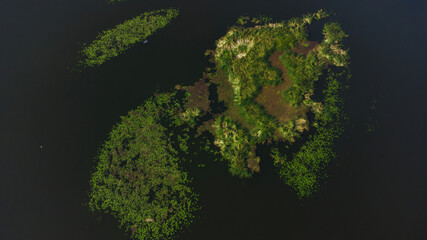 Aerial View of Place for hunting and fishing on the river. Dnipro river.